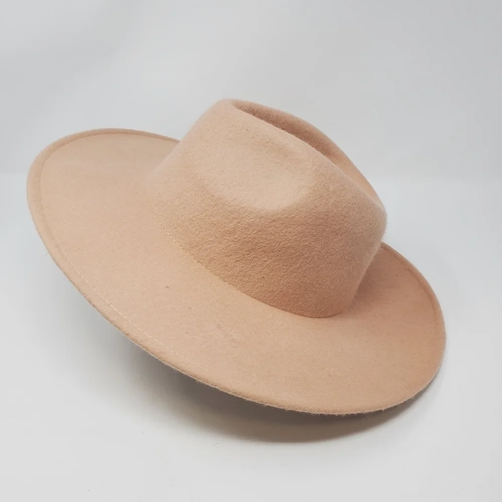 NWT BEIGE 100% WOOL FEDORA HAT WOMEN OS BOHO FESTIVAL WIDE BRIM